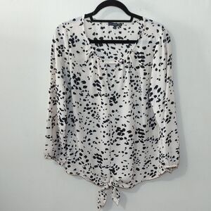 West Kei Blouse Black + White Animal Print Tie Waist 3/4 Sleeve Women Size Large
